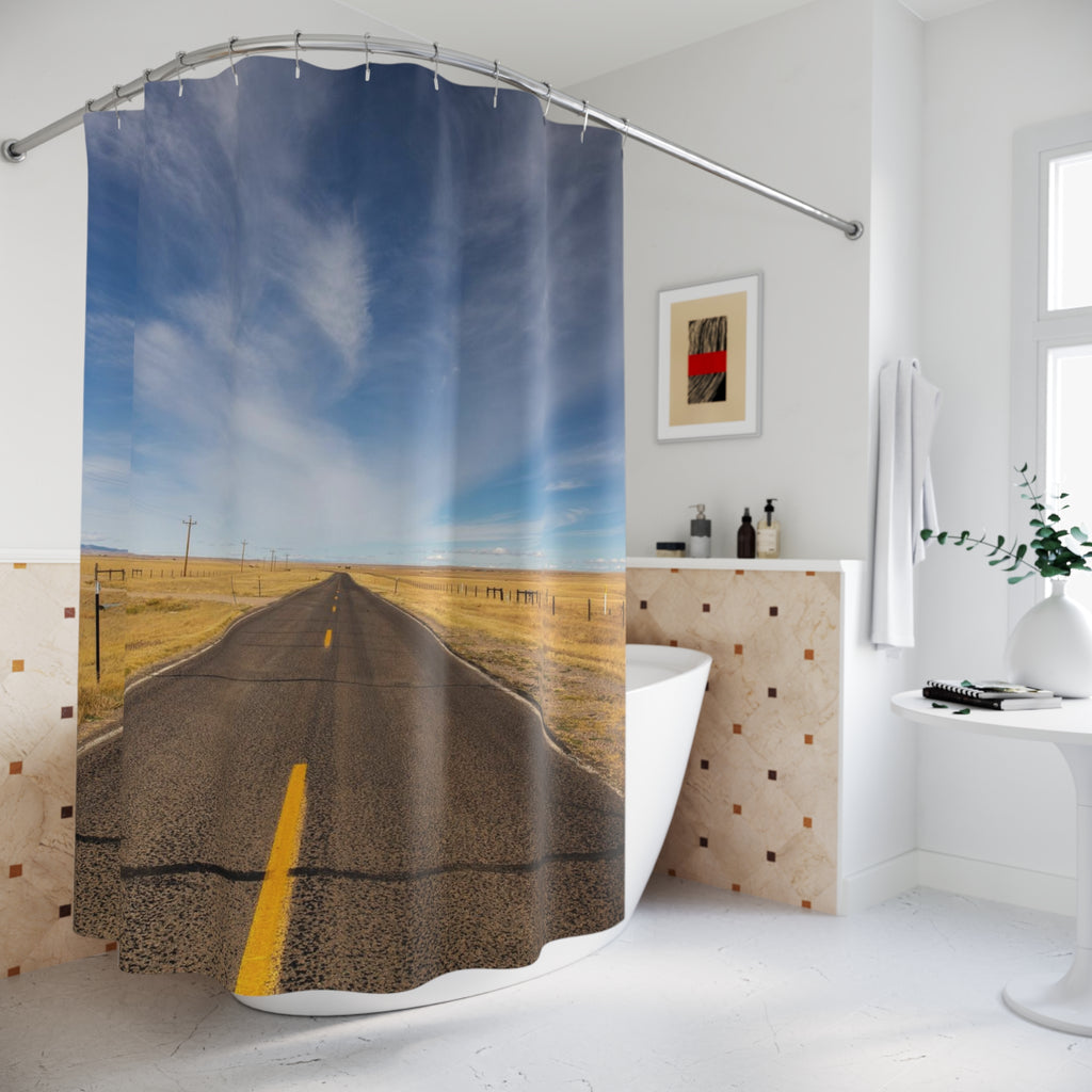 Desert Highway Shower Curtain — Scenic Open Road Bathroom Decor