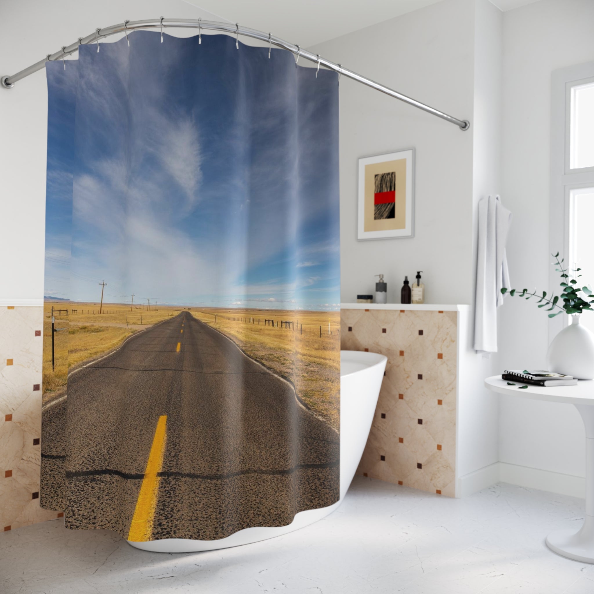 Desert Highway Shower Curtain — Scenic Open Road Bathroom Decor
