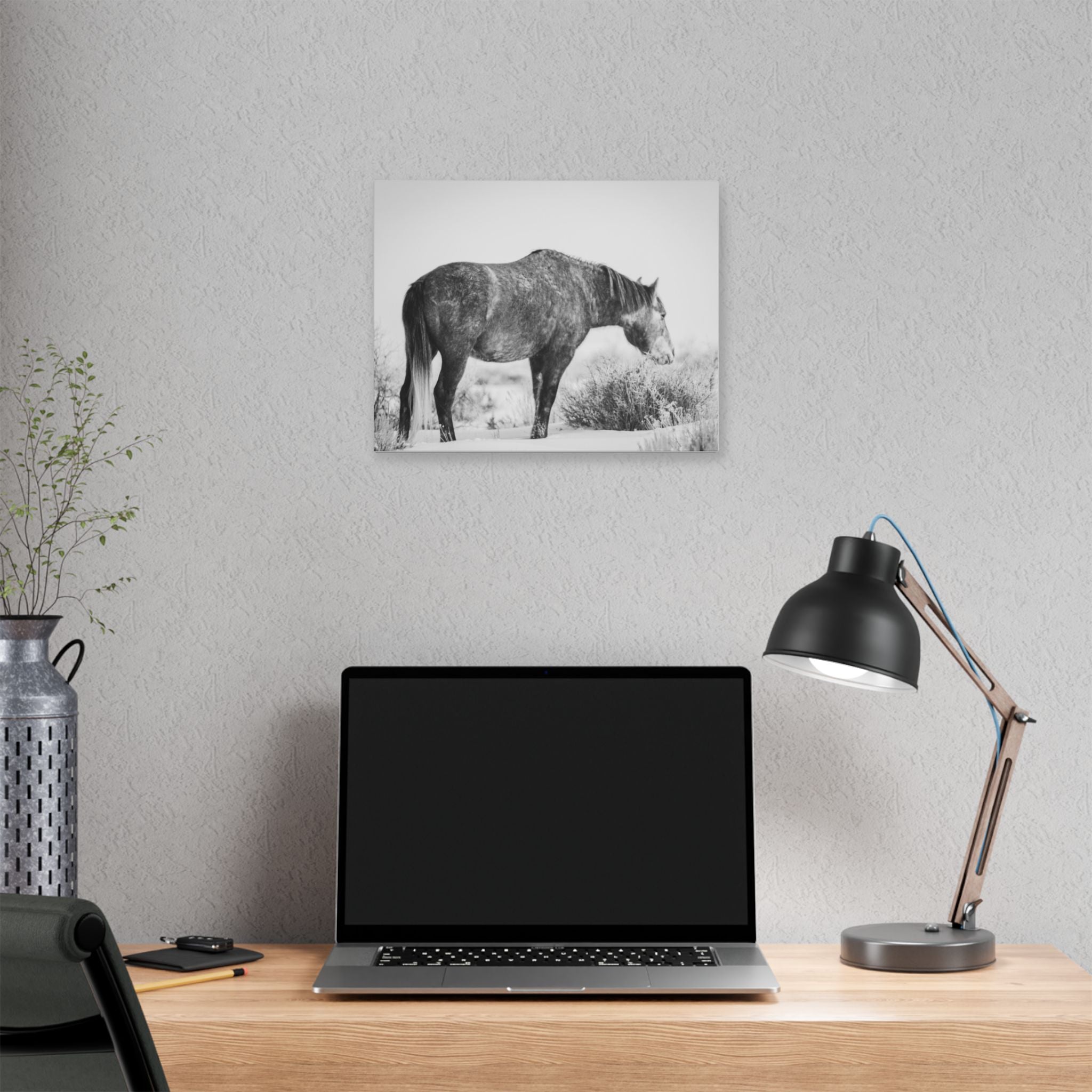 Black & White Wild Horse Canvas Print — Rustic Equestrian Wall Art