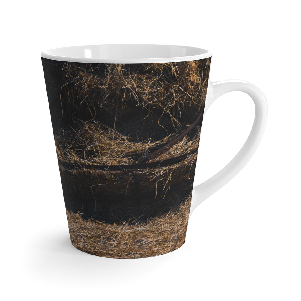 White goat latte mug featuring a rustic farm animal scene, perfect for coffee lovers and farm animal enthusiasts.