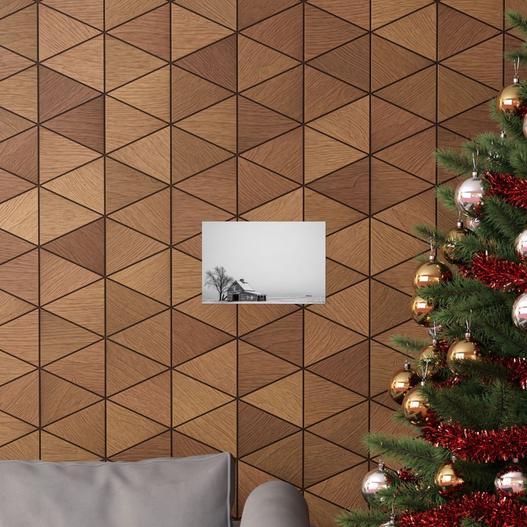 Matte Horizontal Poster — Winter Barn Black & White Landscape