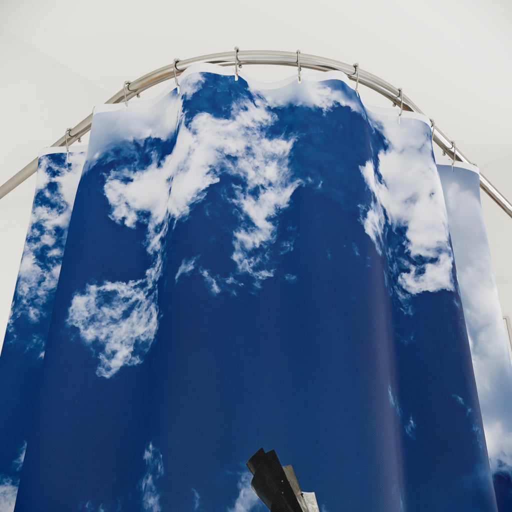Sky Tower Shower Curtain — Blue Cloud Photography Bathroom Decor