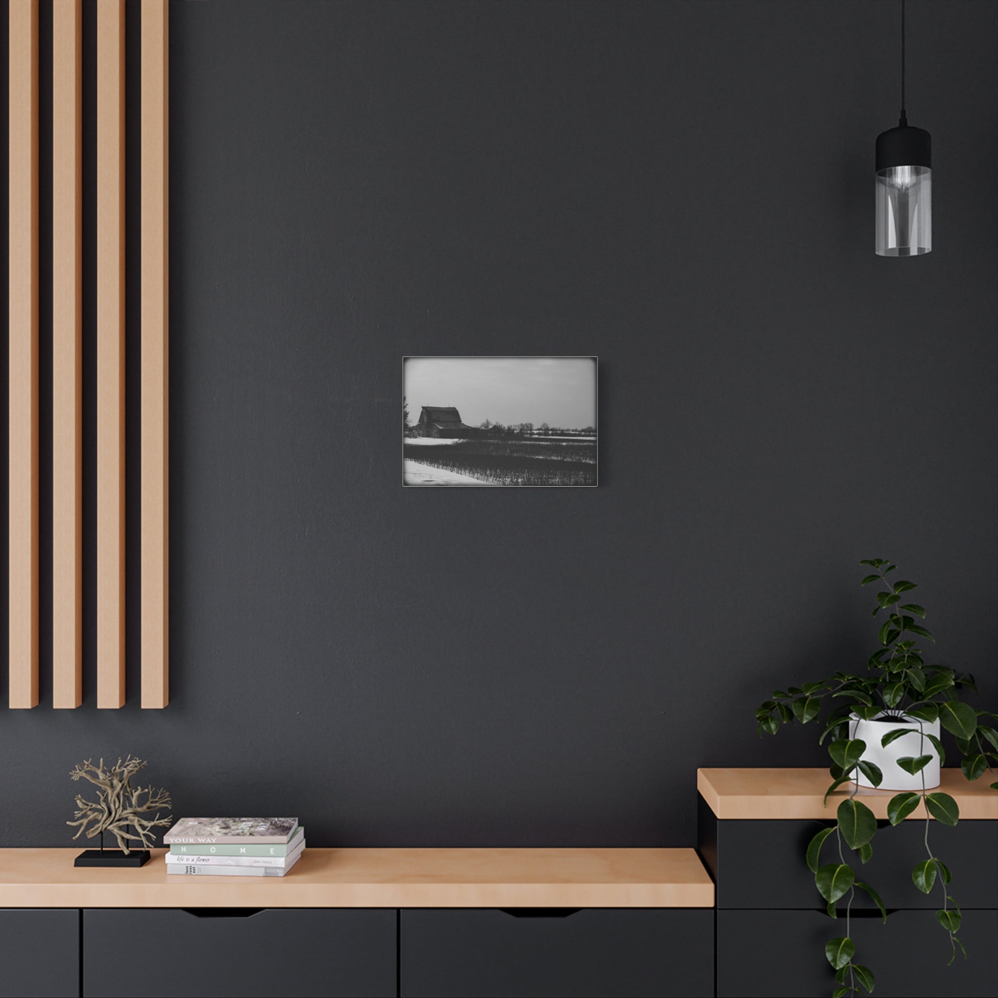 Black & White Winter Barn Matte Canvas Wall Art — Stretched 1.25"