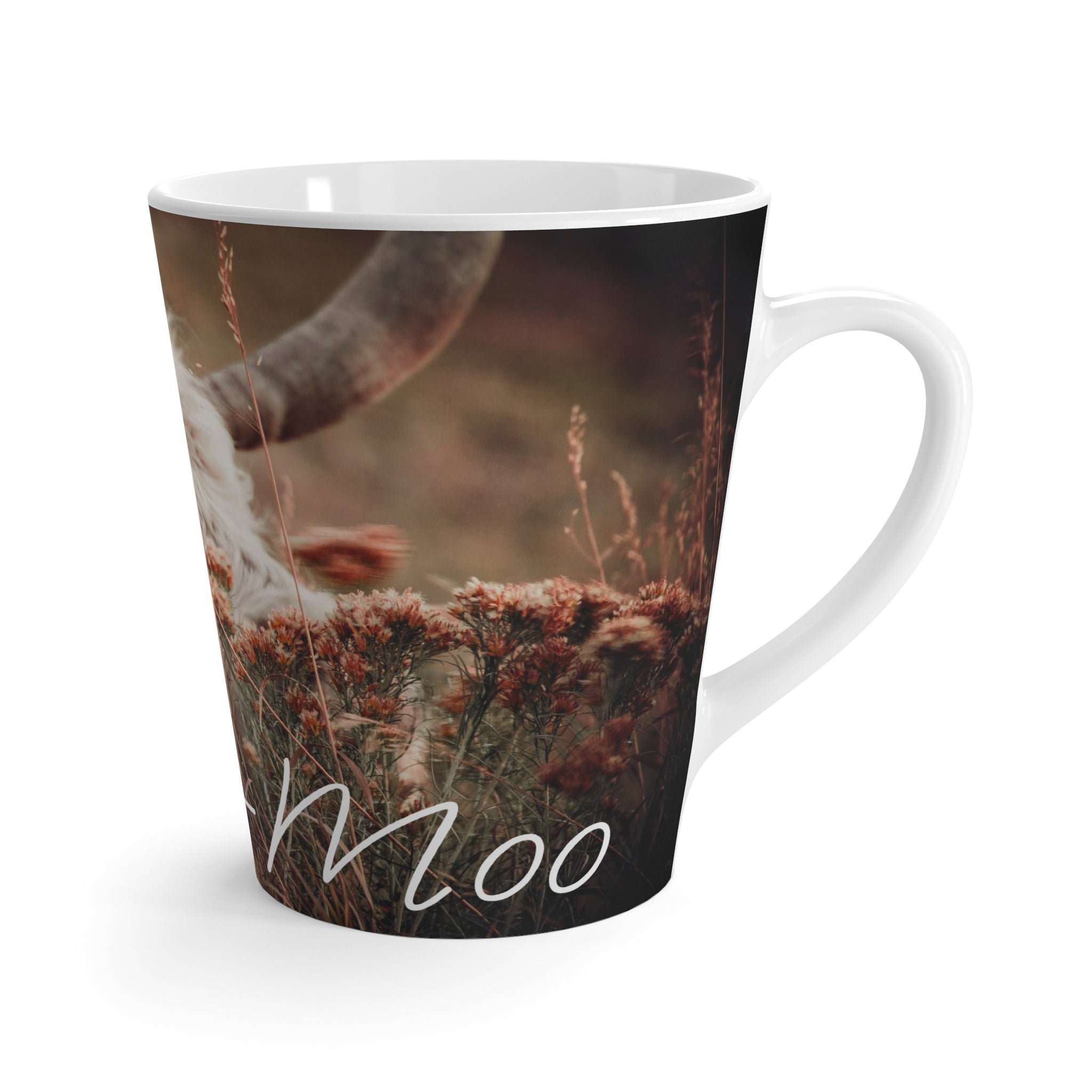 Latte Mug - Cow Peering Through Flowers