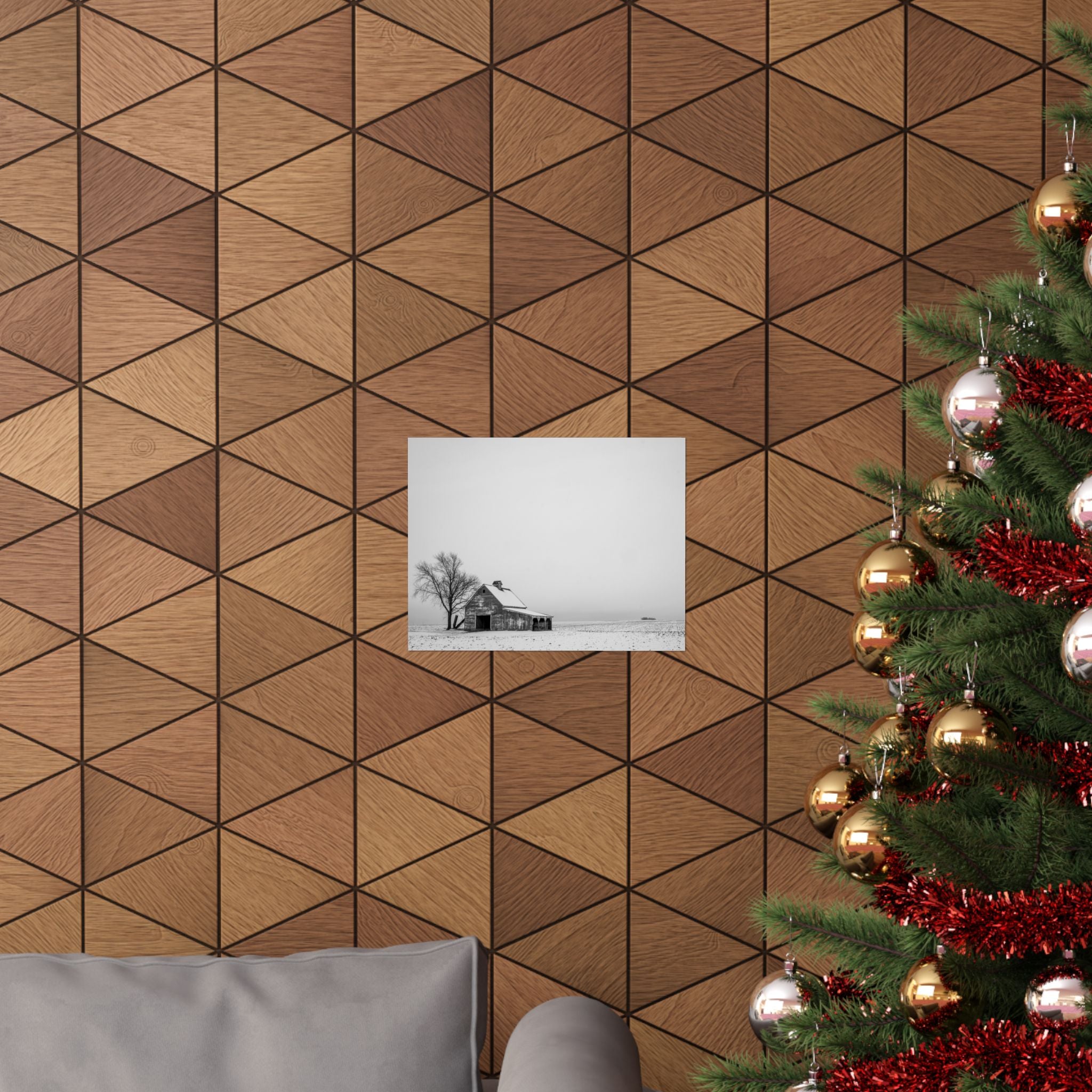 Matte Horizontal Poster — Winter Barn Black & White Landscape