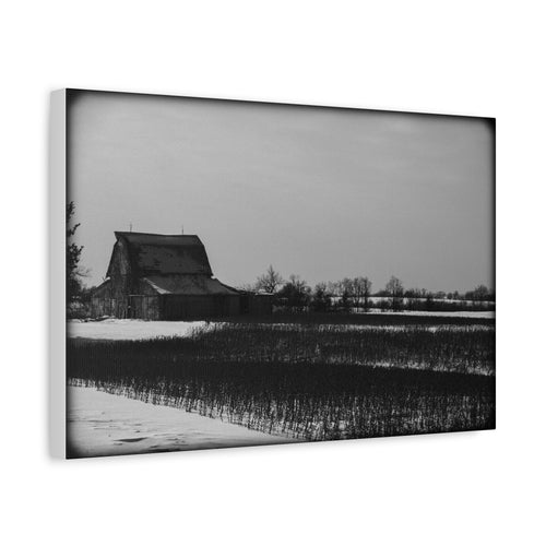 Black & White Winter Barn Matte Canvas Wall Art — Stretched 1.25"