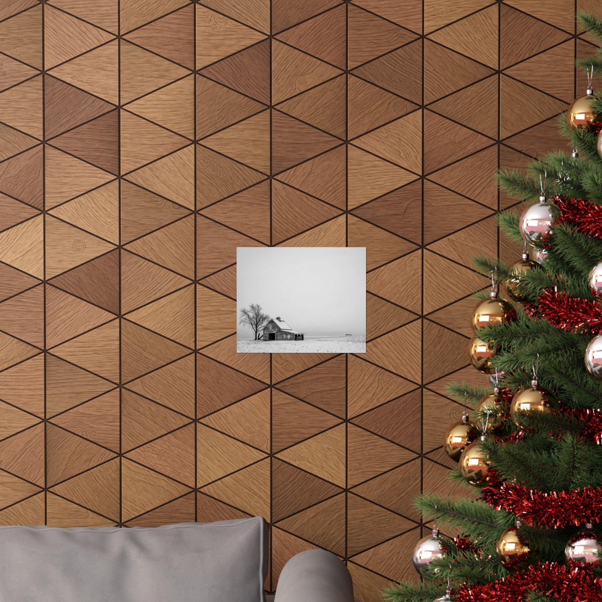 Matte Horizontal Poster — Winter Barn Black & White Landscape