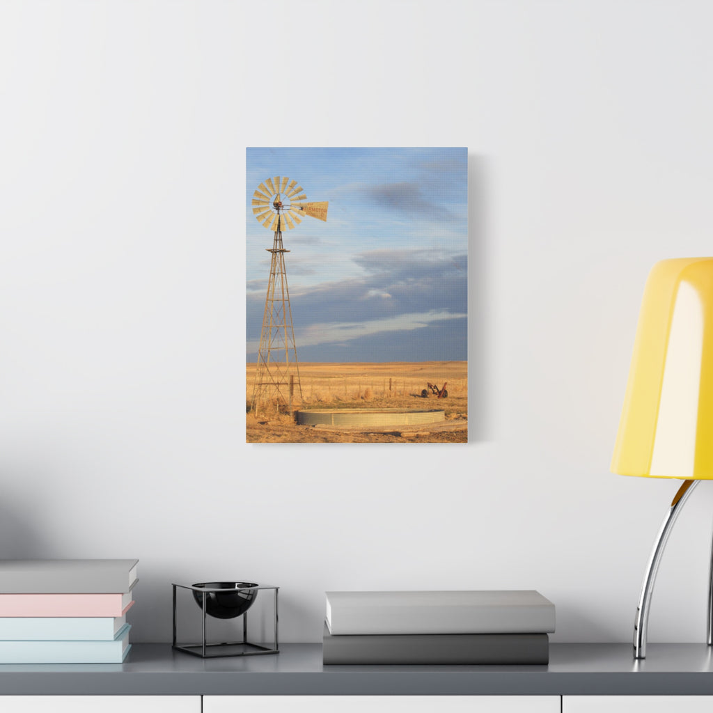 Rural Windmill Landscape Matte Canvas Wall Art — Stretched 1.25"