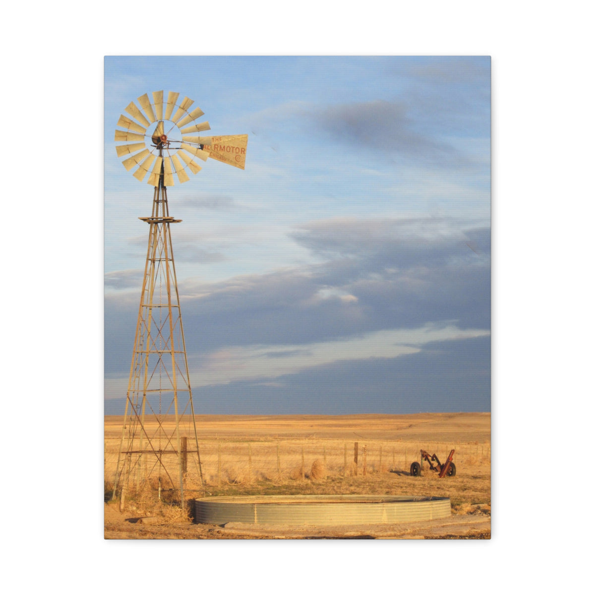 Rural windmill landscape canvas wall art by Printify, stretched 1.25-inch matte canvas depicting a scenic rural scene with windmill.